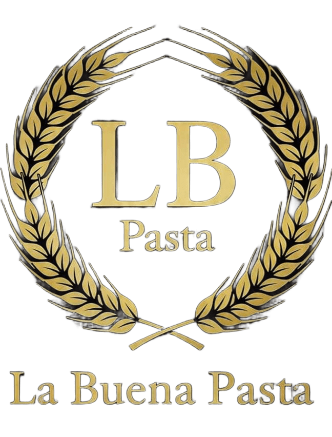 La Buena Pasta — logo con espigas de trigo e iniciales LB